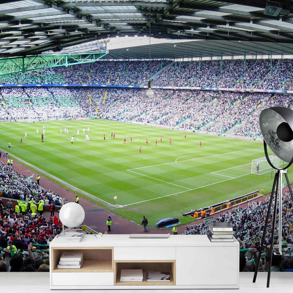 FOTOTAPETE Fußballstadion 288/288 cm - Grün, Papier (288/288cm) - Bilderwelten
