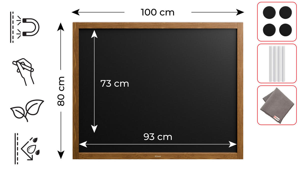 KREIDETAFEL magnetisch mit Holzrahmen 100x80cm - Braun, Holz (100/80/2cm) - ALLboards