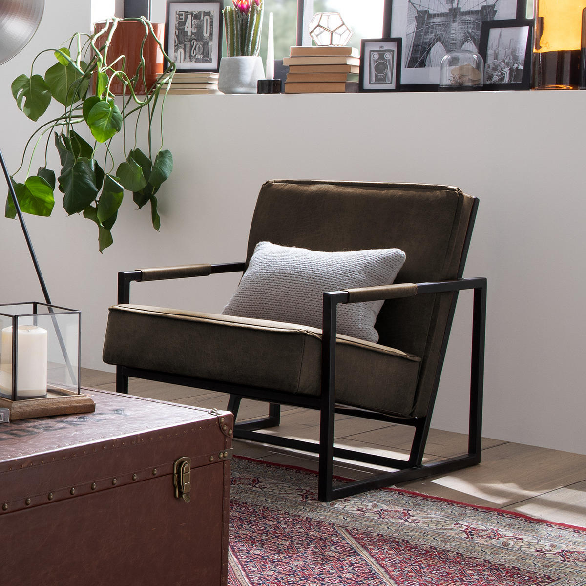 SESSEL - Antiklederlook - Braun, Textil (66/74/82cm) - home24