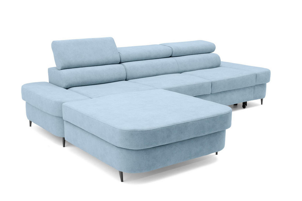 ECKSOFA JAZZ L Links mit Schlaffunktion 127x216 Velours Hellblau - Schwarz/Hellblau, Holz/Textil (285/237cm) - Muffo