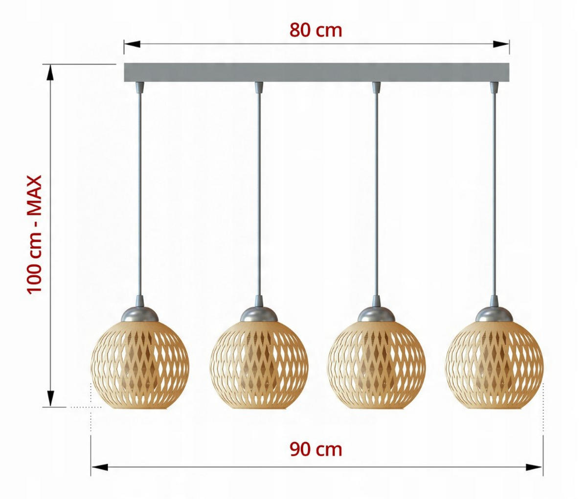PENDELLEUCHTE BOHO - Beige/Schwarz, Holz/Metall (13/90/100cm) - kiki design