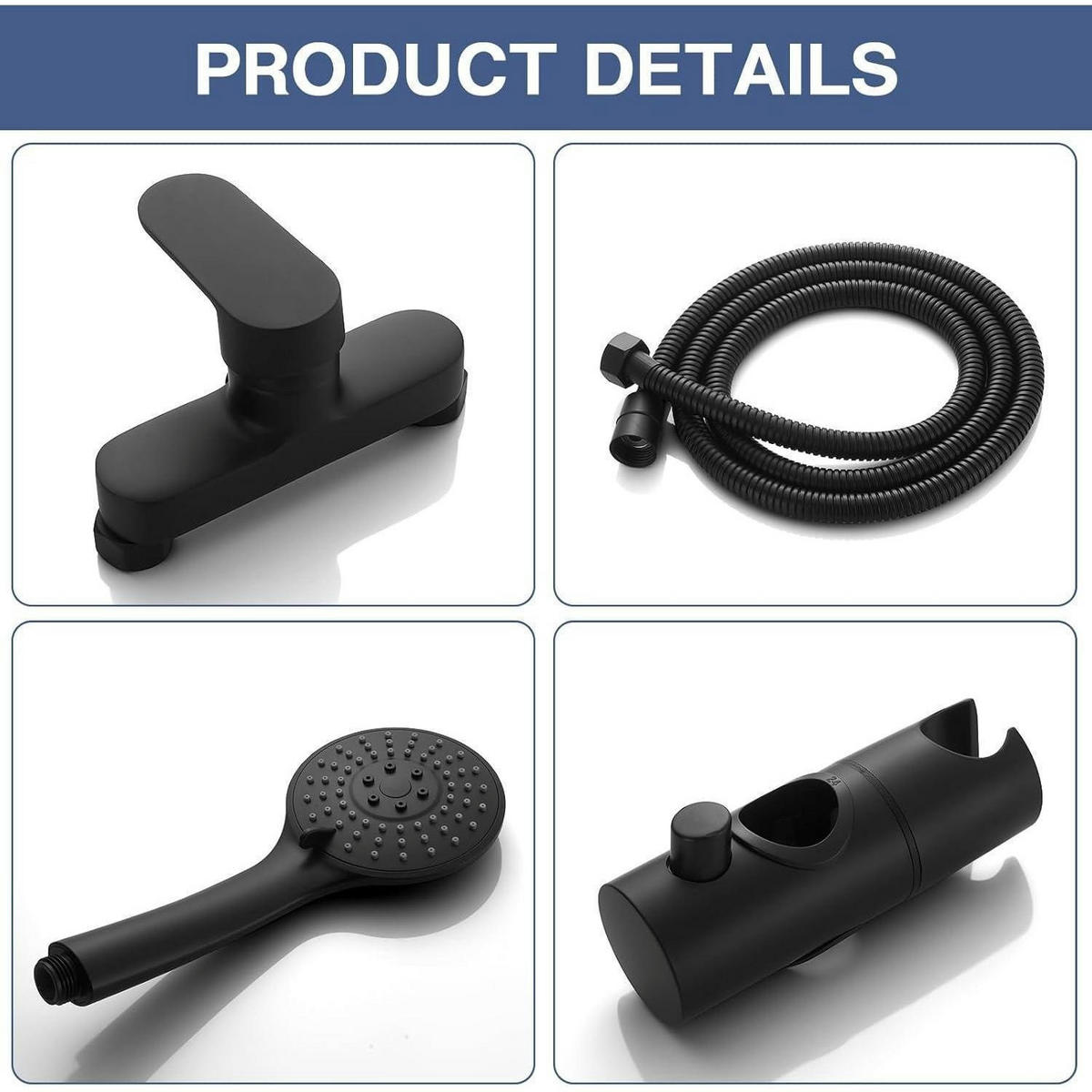 DUSCHARMATUR Set Schwarz mit Handbrause und Duschstange 635 mm - Schwarz, Metall (16/9/70cm)