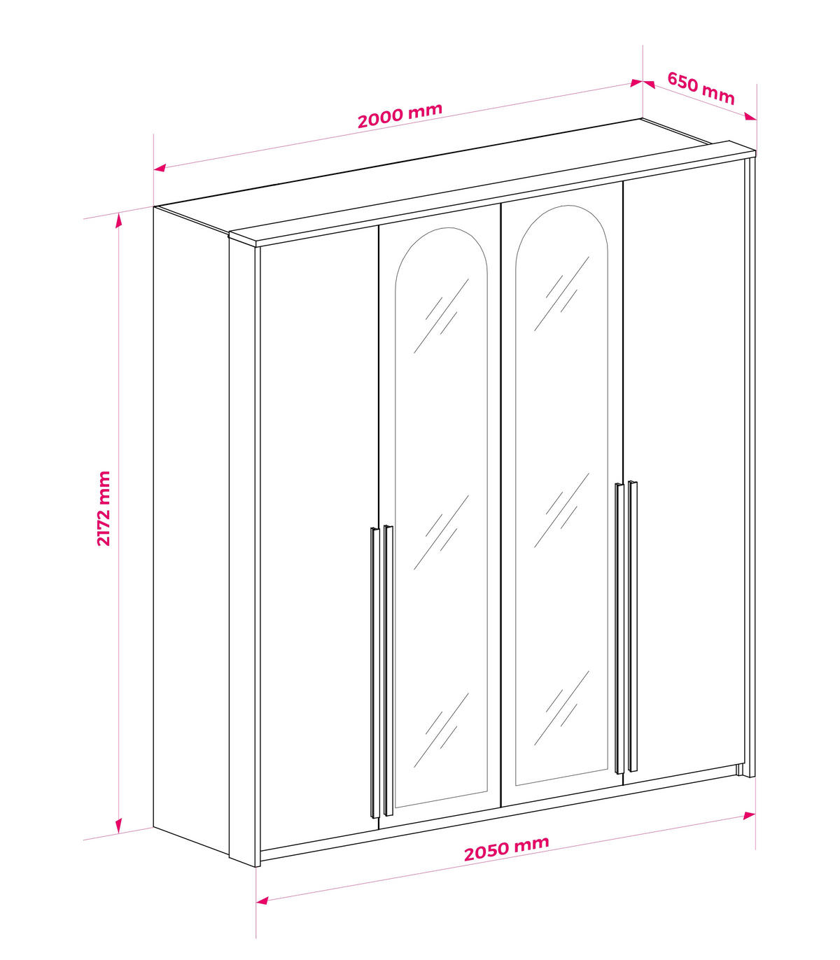 KLEIDERSCHRANK MIT SPIEGEL: Terrakotta / Griffe Silber, 205 x 65 x 217,2 cm - Silberfarben/Terracotta, Holzwerkstoff (205/217.2/65cm) - 3XE LIVING