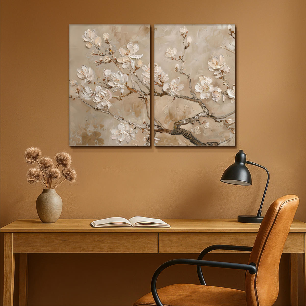 LEINWANDBILD 2er Set Beige - Blüte - Modern 80x60 cm - Greige, Textil (80/60cm) - MuchoWow