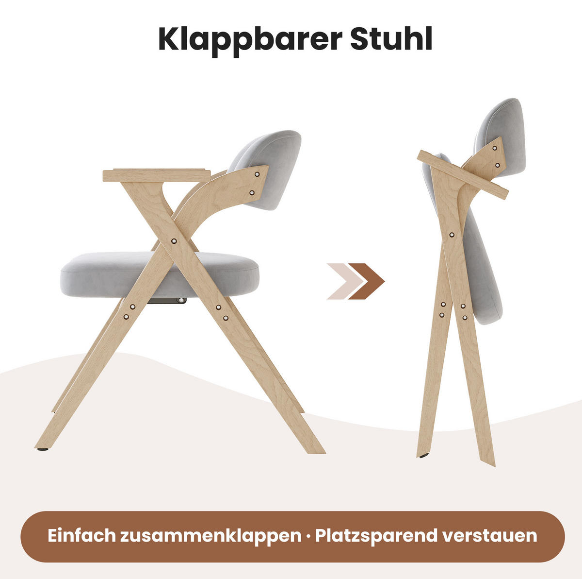 KLAPPSTUHL 4er-Set mit Armlehnen Massivholz Leinen Grau - Grau, Holz (66.5/76/64.51cm) - Meubliv