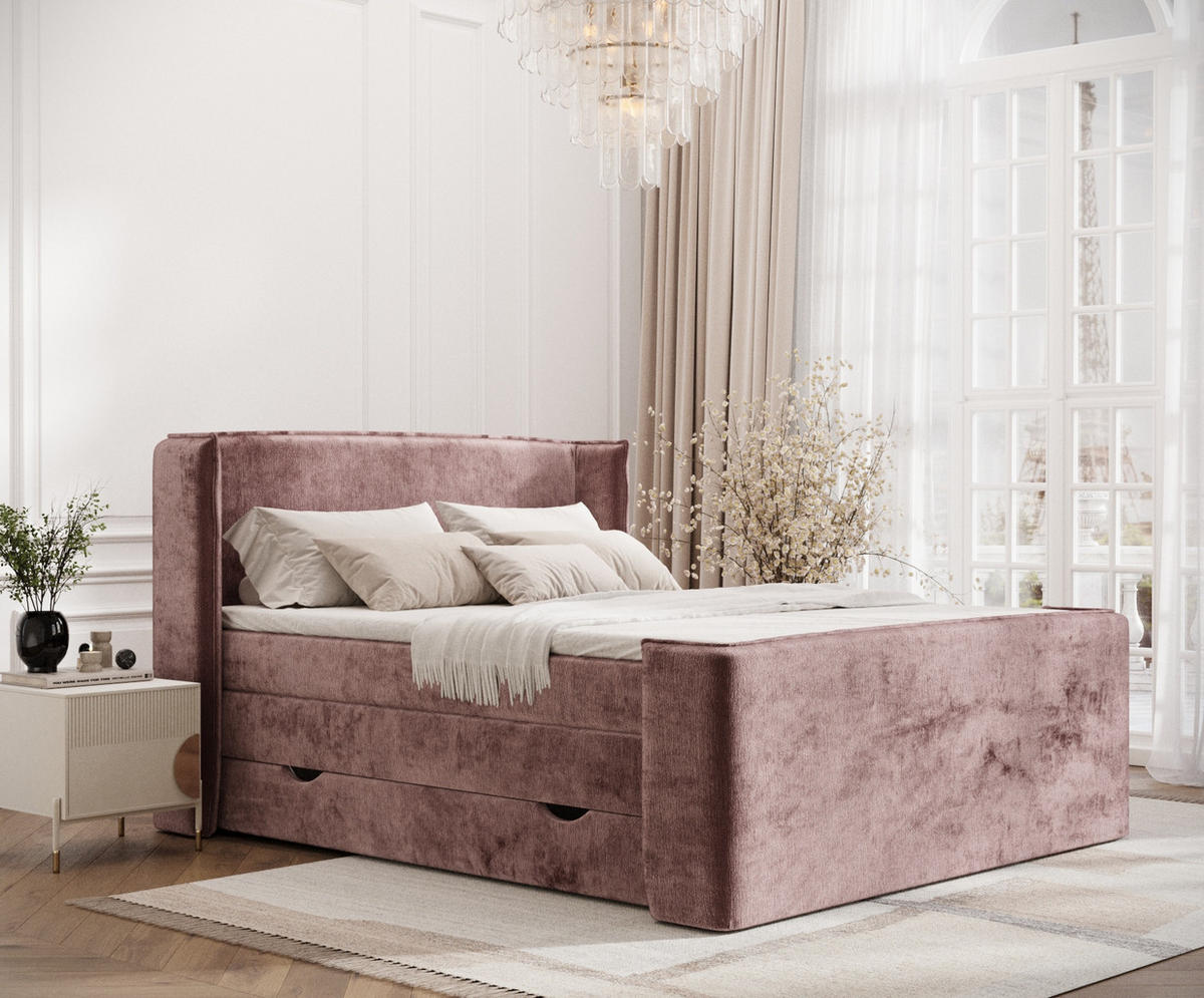BOXSPRINGBETT Freeland Rosa 140/200 cm mit Matratze und Topper - Pink/Schwarz, Holz/Holzwerkstoff (140/200cm) - Maison de Reve