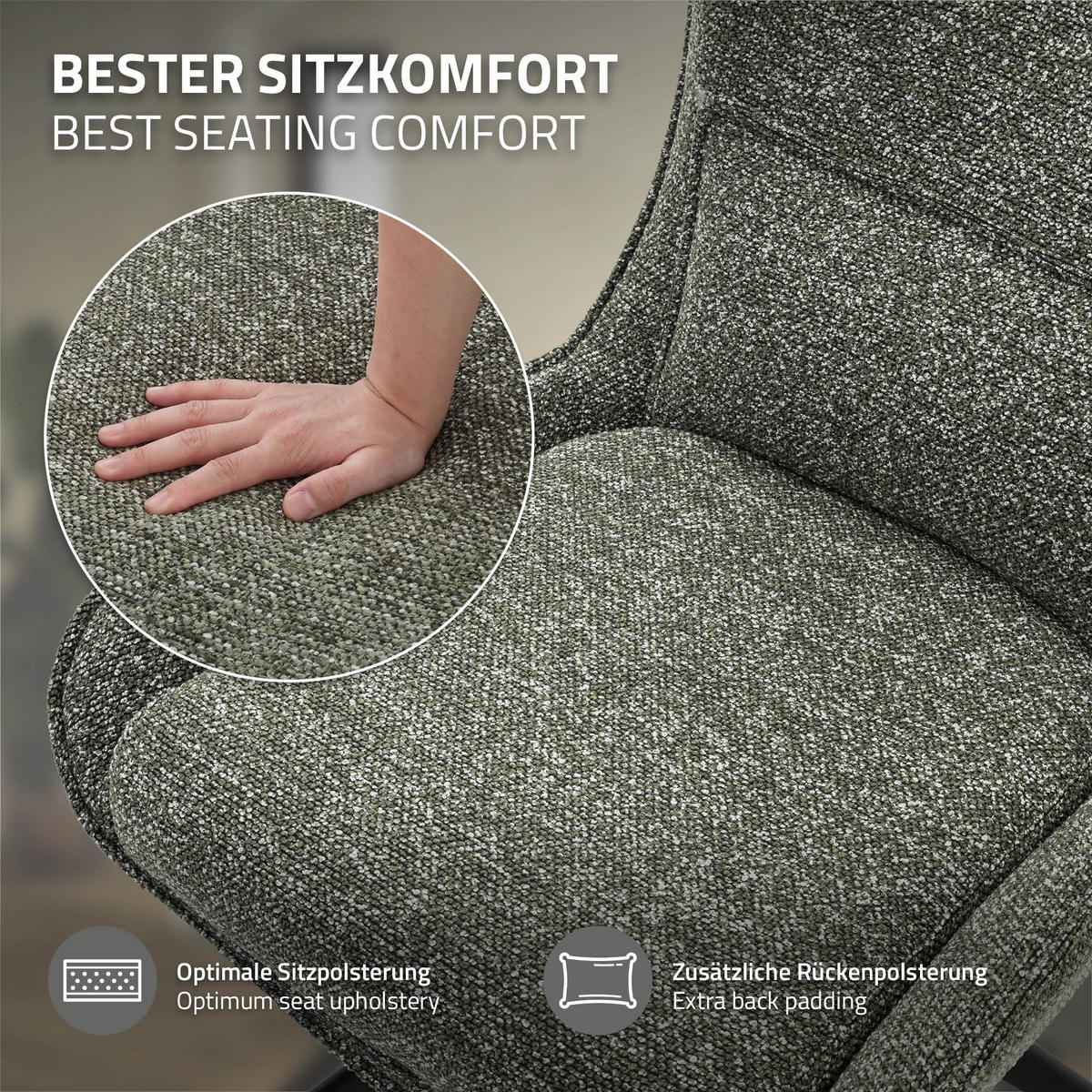 ESSZIMMERSTÜHLE 2er Set drehbar Küchenstühle gepolstert mit Webstoff-Bezug Grün - Schwarz/Grün, Textil/Metall (54/90/64cm) - ML-DESIGN