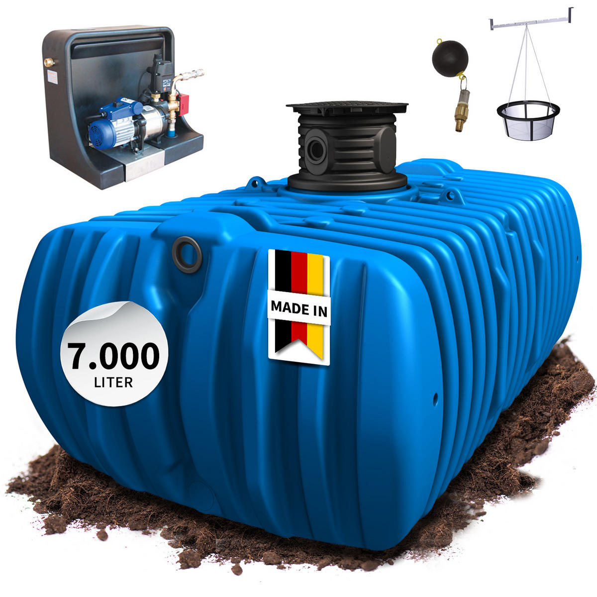 XL Flachtank-Paket 7000 L Haus-Premium - Blau, Kunststoff (210/134/330cm) - 4rain