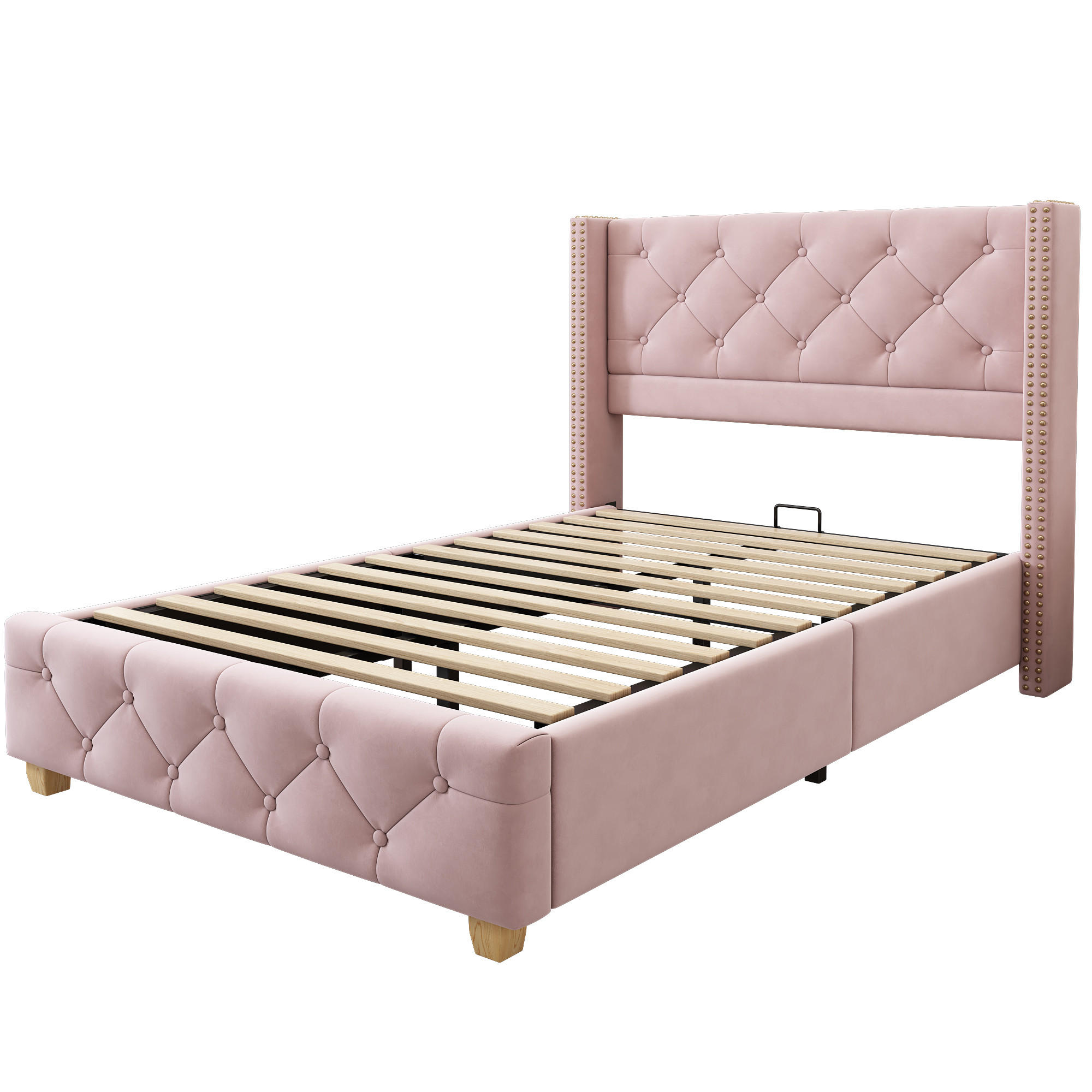 POLSTERBETT 90/200 cm DE-00371, in Samt Rosa - Pink, Metall (90/200cm) - ComfortXL