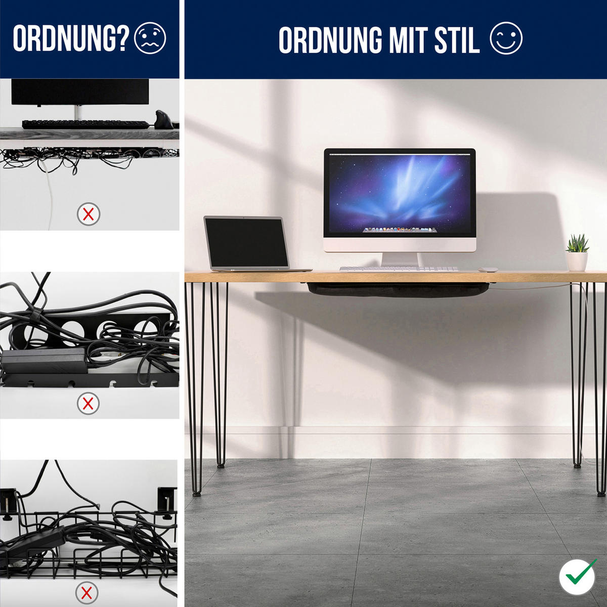 KABELMANAGEMENT Netz für den Schreibtisch, schwarz - Schwarz, Kunststoff (24/63.5/0.25cm) - Ultimate Setup