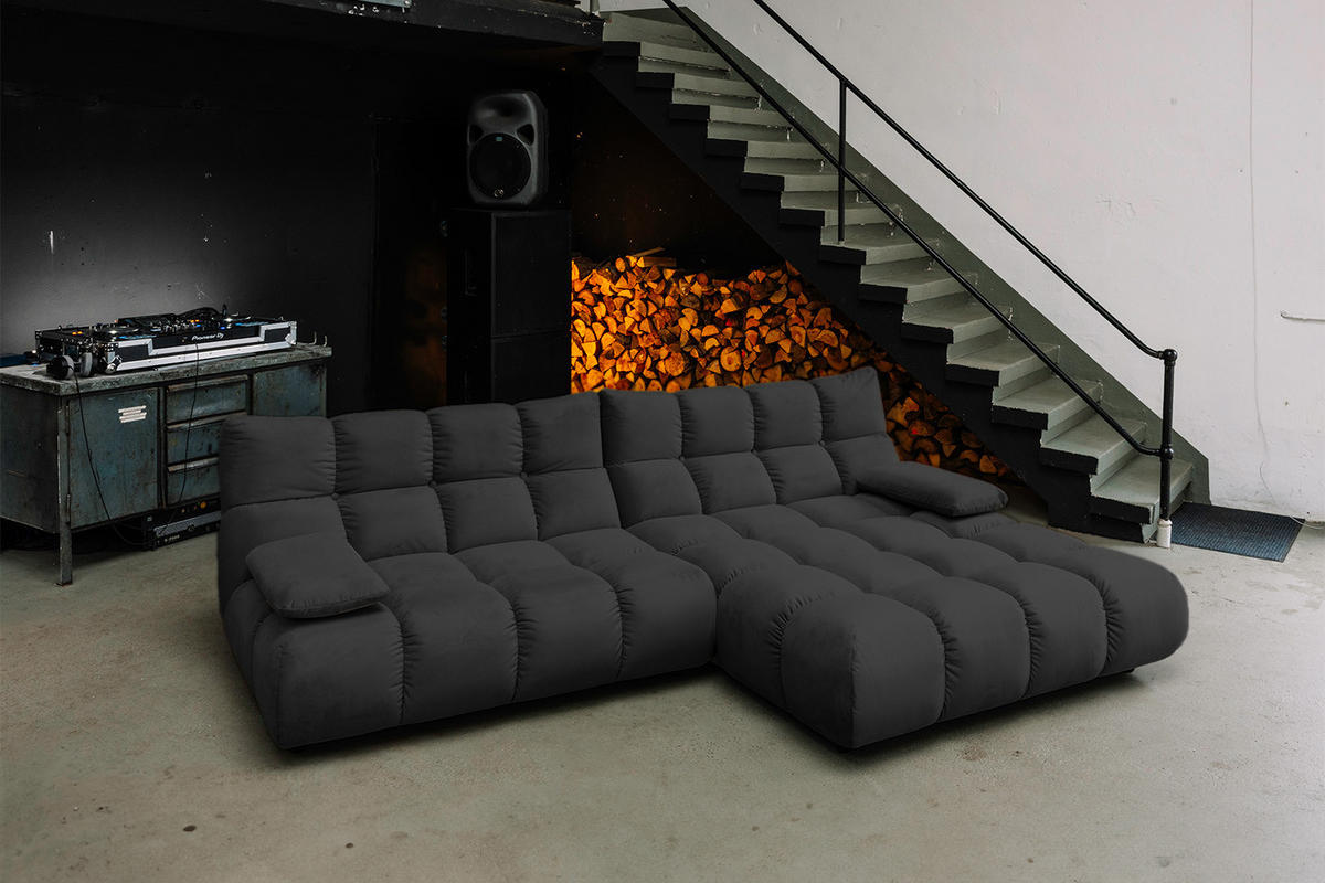ECKSOFA VIVIEN Schwarz Velvet - Schwarz, Kunststoff/Textil (290/178cm) - KAWOLA