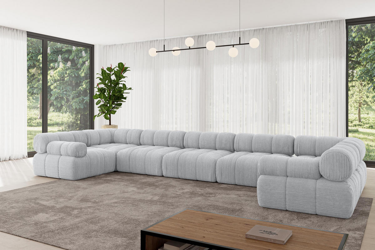 WOHNLANDSCHAFT modulares Sofa Birno-U3 - 475x190x70 cm Grau Cord - Grau, Holzwerkstoff/Textil (475/70/190cm) - ALTDECOR
