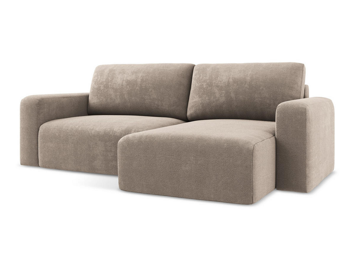 ECKSOFA mit Schlaffunktion rechts Chenille Stoff Beige - Beige/Schwarz, Kunststoff/Textil (244/149cm) - Makamii
