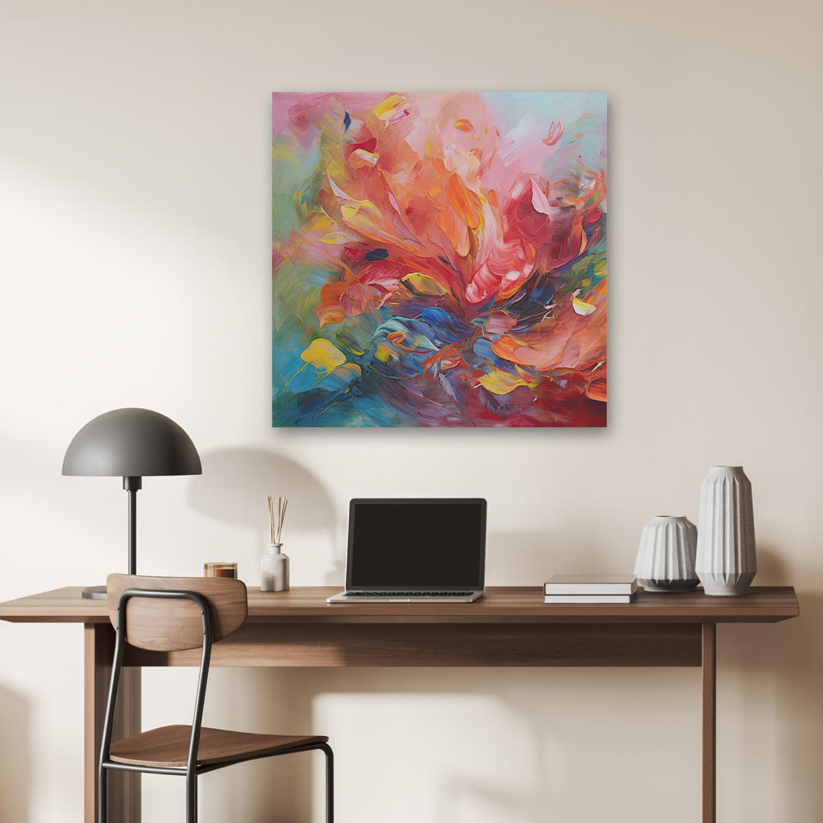 AKUSTIKBILD Ölgemälde - Kunst - Abstrakt - Farbenfroh Akustikpaneele 80x80 cm - Altrosa, Kunststoff (80/80/0.9cm) - MuchoWow