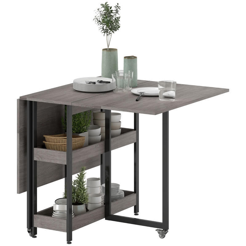 KLAPPTISCH 133,4/80/75 cm, seitlich ausklappbar mit Ablagen und Rollen - Grau, Holz (133.4/80/75cm) - BEAOK