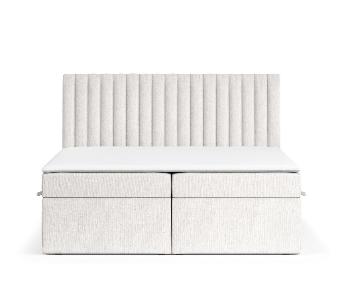 BOXBETT Spencer Creme 140/200 cm mit Matratze und Topper - Creme/Schwarz, Holz/Holzwerkstoff (140/200cm) - Maison de Reve