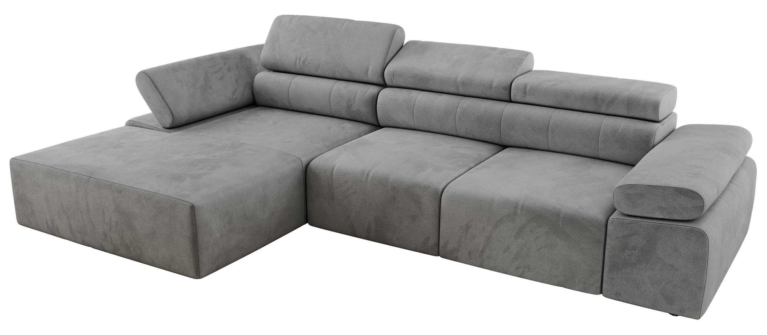 ECKSOFA RILASSO L Hellgrau Velvet - links - Hellgrau/Schwarz, Kunststoff/Textil (296/174cm) - MKS
