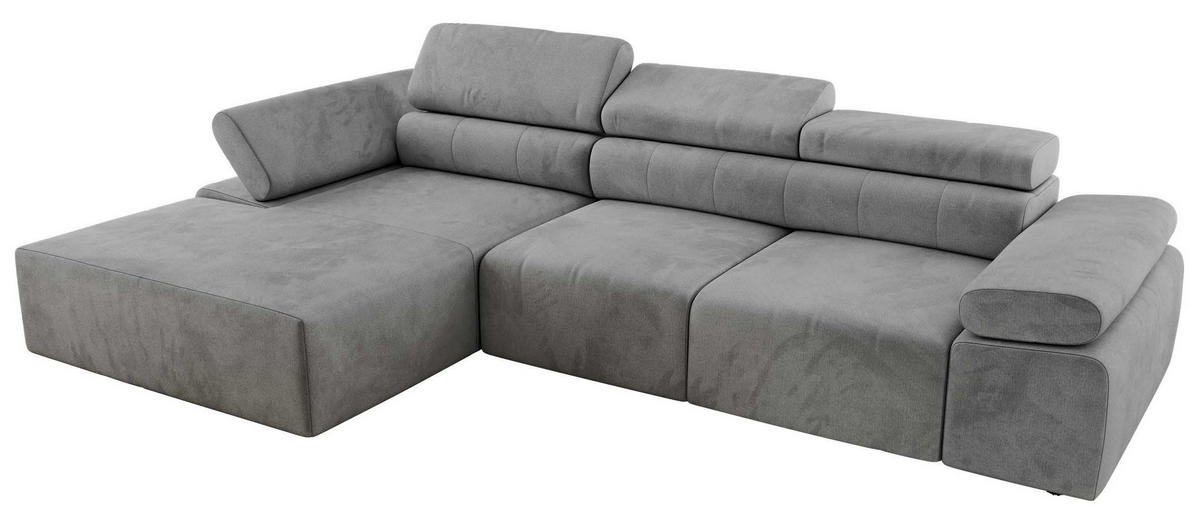 ECKSOFA RILASSO L Hellgrau Velvet - links - Hellgrau/Schwarz, Kunststoff/Textil (296/174cm) - MKS