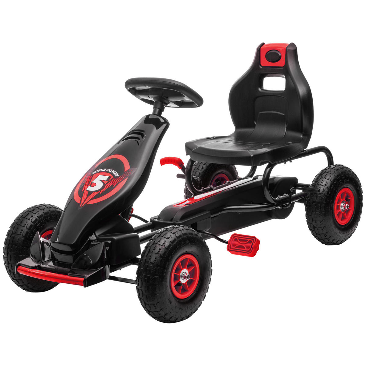 KINDER-GOKART DE-06130 mit Pedalen und verstellbarem Sitz Rot/Schwarz - Rot/Schwarz, Kunststoff/Metall (121/58/61cm) - ComfortXL