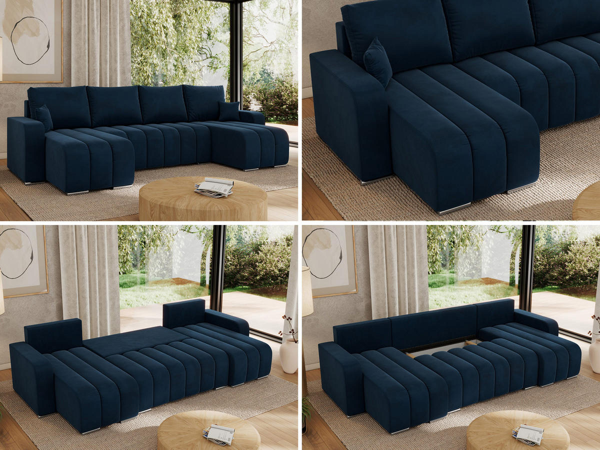 WOHNLANDSCHAFT KIRASSO U Dunkelblau Velvet - Dunkelblau/Grau, Textil/Metall (320/86/147cm) - MKS