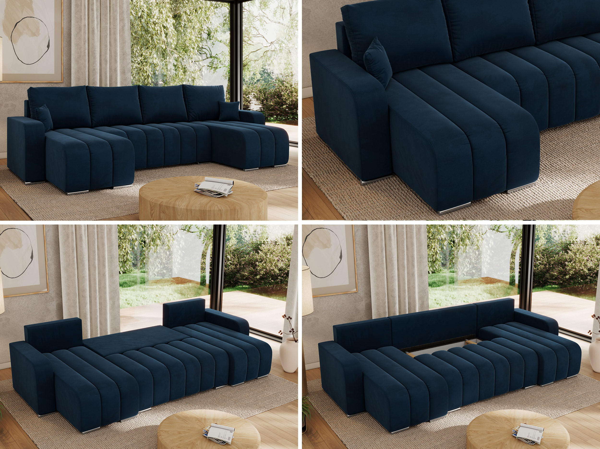 Thumbnail - MKS Wohnlandschaft, Dunkelblau, Textil, 5-Sitzer, U-Form, 320x86x147 cm, Wohnzimmer, Sofas & Couches, Wohnlandschaften, ...