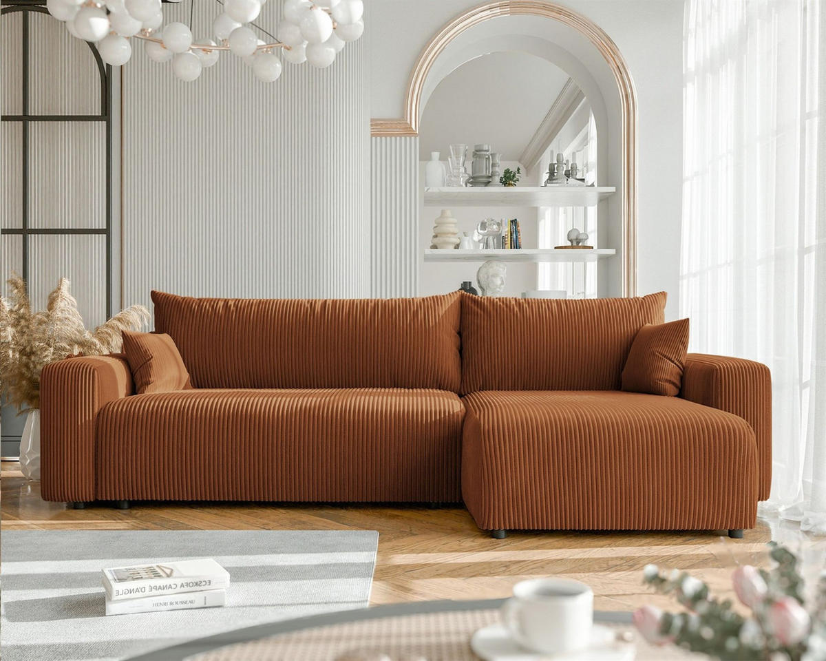 ECKSOFA Luna Max Mit Schlaffunktion - Rotbraun, Holzwerkstoff/Textil (145/278cm) - Fun Möbel