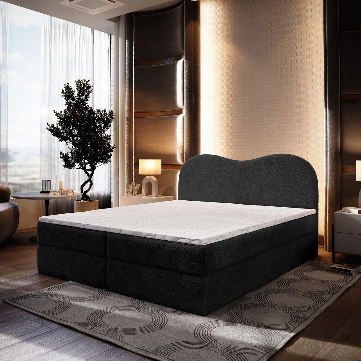 BOXBETT FLUVIA N 140x200 cm mit Matratze und Topper - Schwarz - Schwarz, Holz (140/200cm) - MASSENO