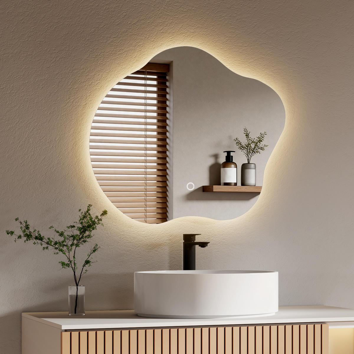 BADSPIEGEL asymmetrisch mit LED-Beleuchtung, Antibeschlag 50/45/3 cm - Transparent, Glas (50/45/2.9cm) - EMKE