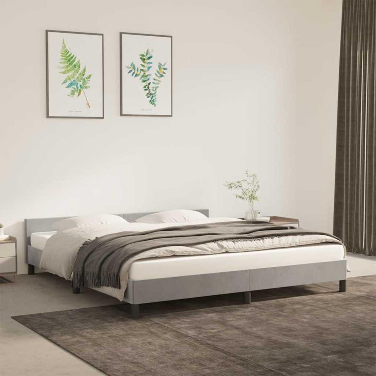 BETTGESTELL Ohne Matratze Hellgrau 180/200 Cm Samt - Grau, Holz (180/200cm) - vidaXL