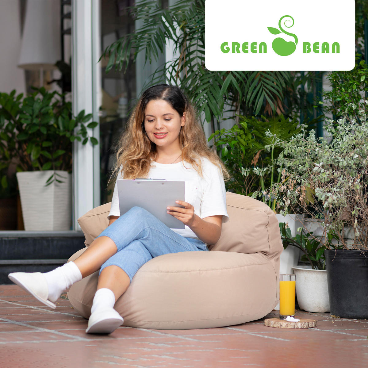 INDOOR OUTDOOR SITZSACK Lounge Sofa - Beige, Textil (90/50/50cm) - Green Bean