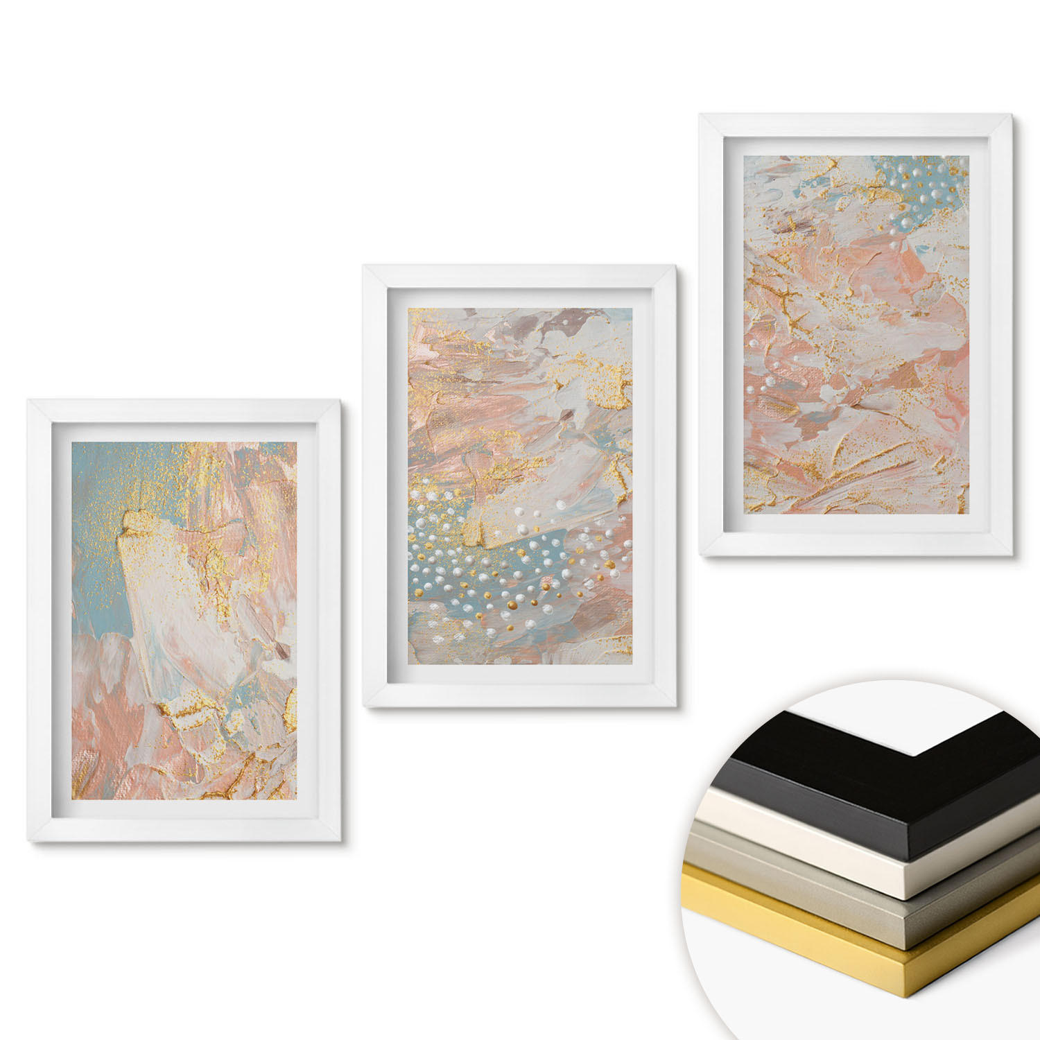 WANDBILDER 3er-Set - 20x30 cm Weißer Rahmen - Abstrakte Pastellmuster - Weiß, Kunststoff (20/30cm) - ArtPrintCave
