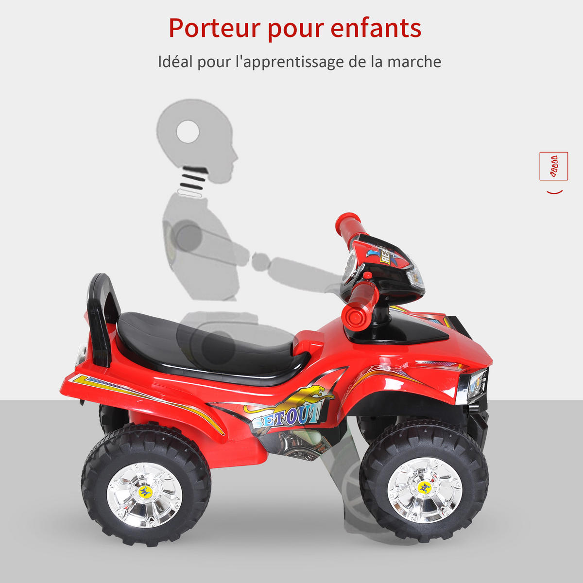 KINDERQUAD DE-16916 mit Licht- & Soundeffekten Rot/Schwarz - Rot, Kunststoff (60/38/42cm) - ComfortXL