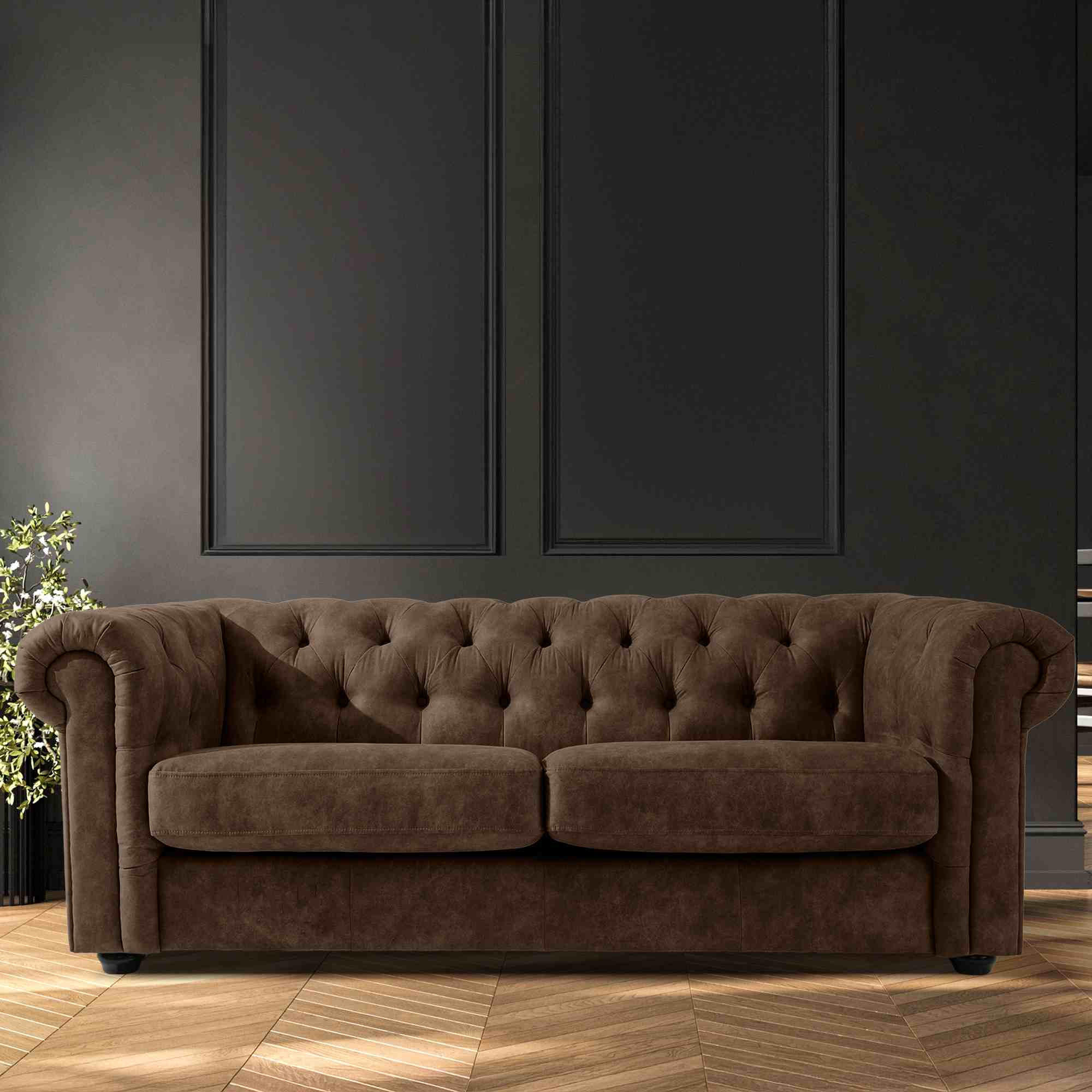 Thumbnail - Konsimo® 3-Sitzer-Sofa, Dunkelbraun, Holz, Holzwerkstoff, Leder, 202x72x95 cm, Wohnzimmer, Sofas & Couches, Sofas, Chest...