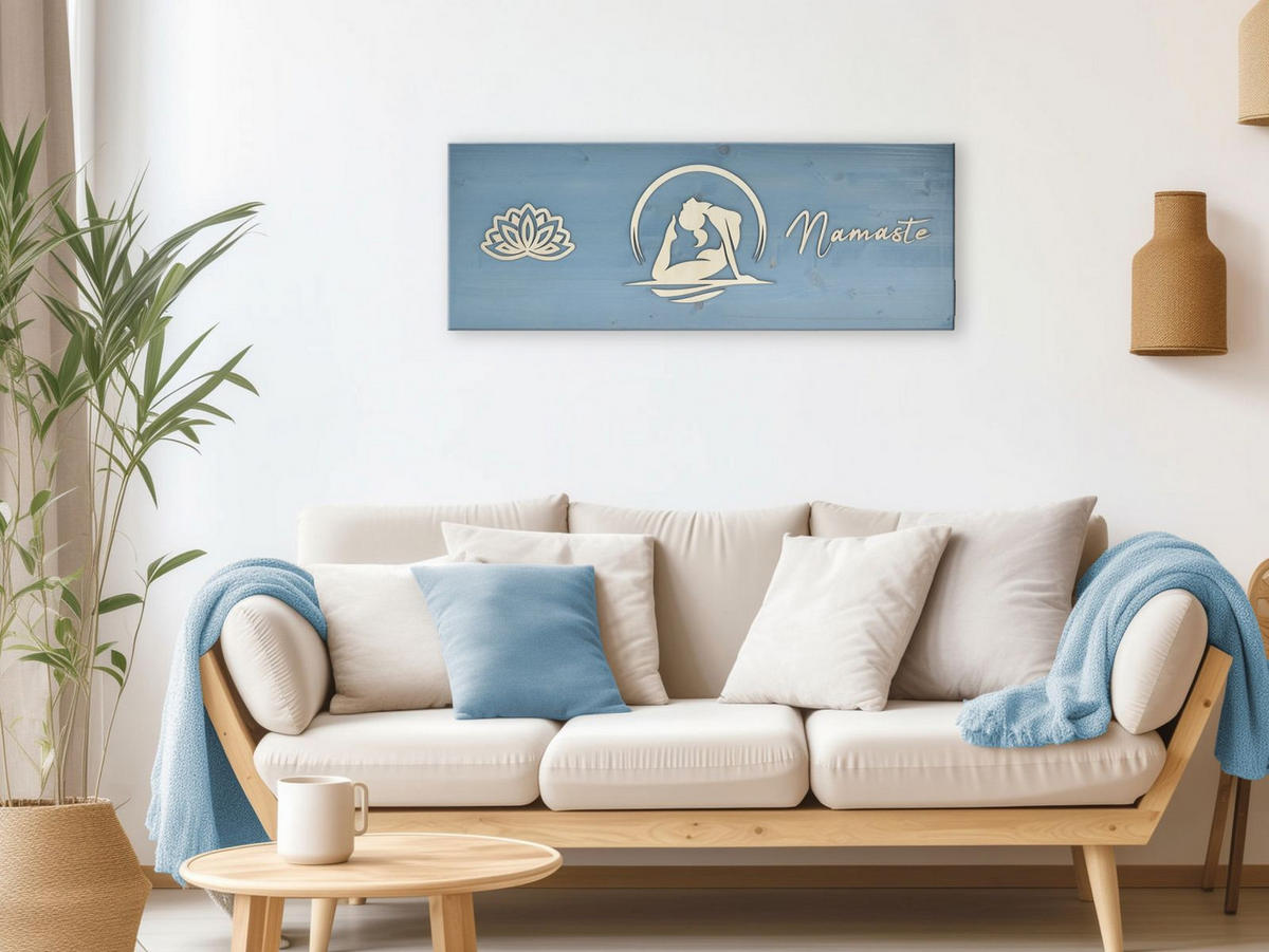 HOLZBILD Yoga blau Poorna Bhujangasana - Königskobra 80x30cm - Blau, Holz (80/30cm) - Raumzutaten