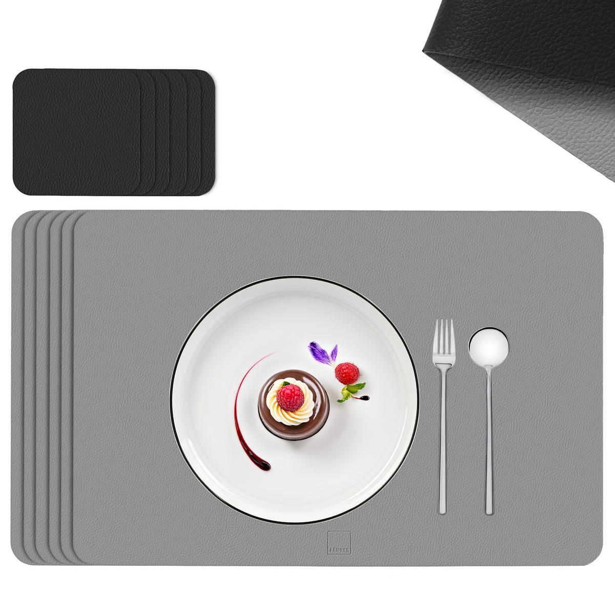 TISCHSET - Kunstleder - Doppelseitig - Schwarz/Hellgrau - Rechteckig - 44,5x30cm - 12 Stück - Hellgrau/Schwarz, Kunststoff (44.5/30cm) - Sänger