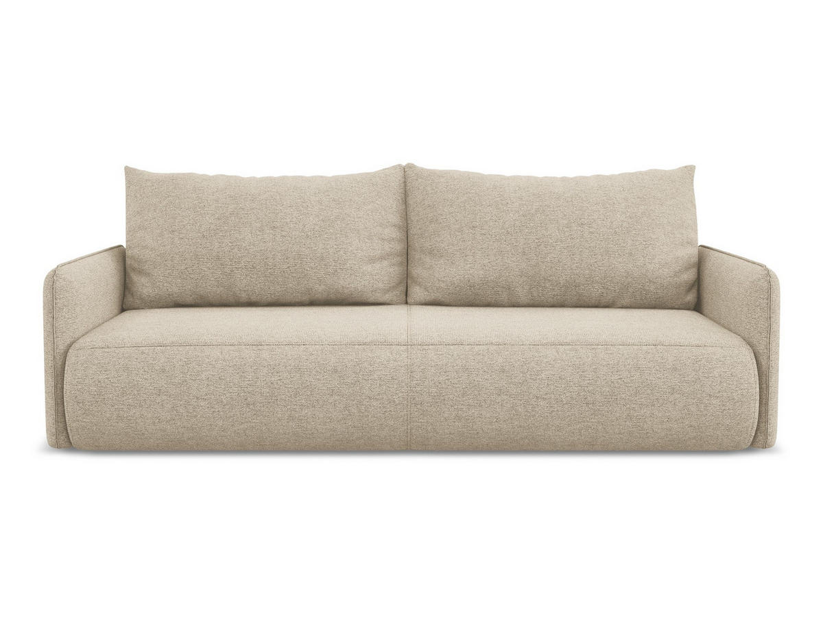 3-SITZER SOFA mit Schlaffunktion Chenille Stoff Beige - Beige/Schwarz, Kunststoff/Textil (216/86/105cm) - Makamii