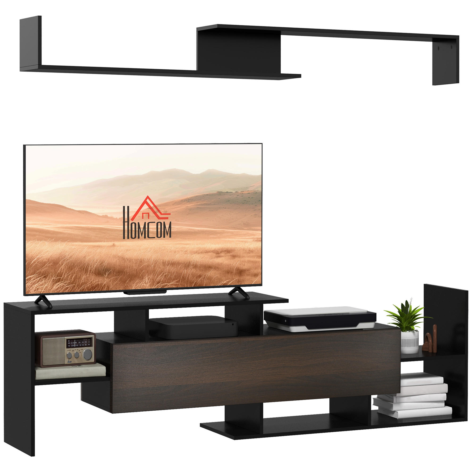 TV-MÖBEL Schwarz 1 Stück - Schwarz, Holzwerkstoff (153.6/42/25cm) - GiPP