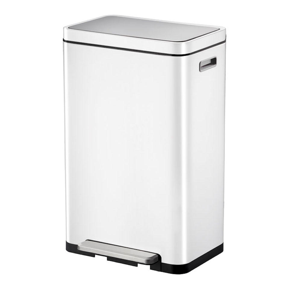 MÜLLEIMER Stilvoller Rechteckiger Mit Extra Breitem Pedal & Gedämpften Stay Open Deckel 63,7 x 36,2 x 29,7 cm 30 Liter Weiß - Weiß, Metall (36.2/63.7/29.7cm) - PROREGAL