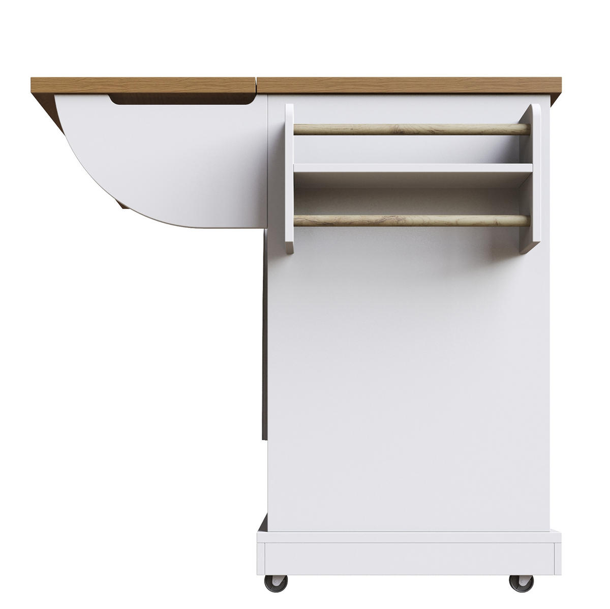 KUHINJSKI voziček 147/44/93 cm, zložljiv in raztegljiv z velikim shranjevalnim prostorom iz MDF, Bela - bela, leseni material (147/93/44cm) - Redom
