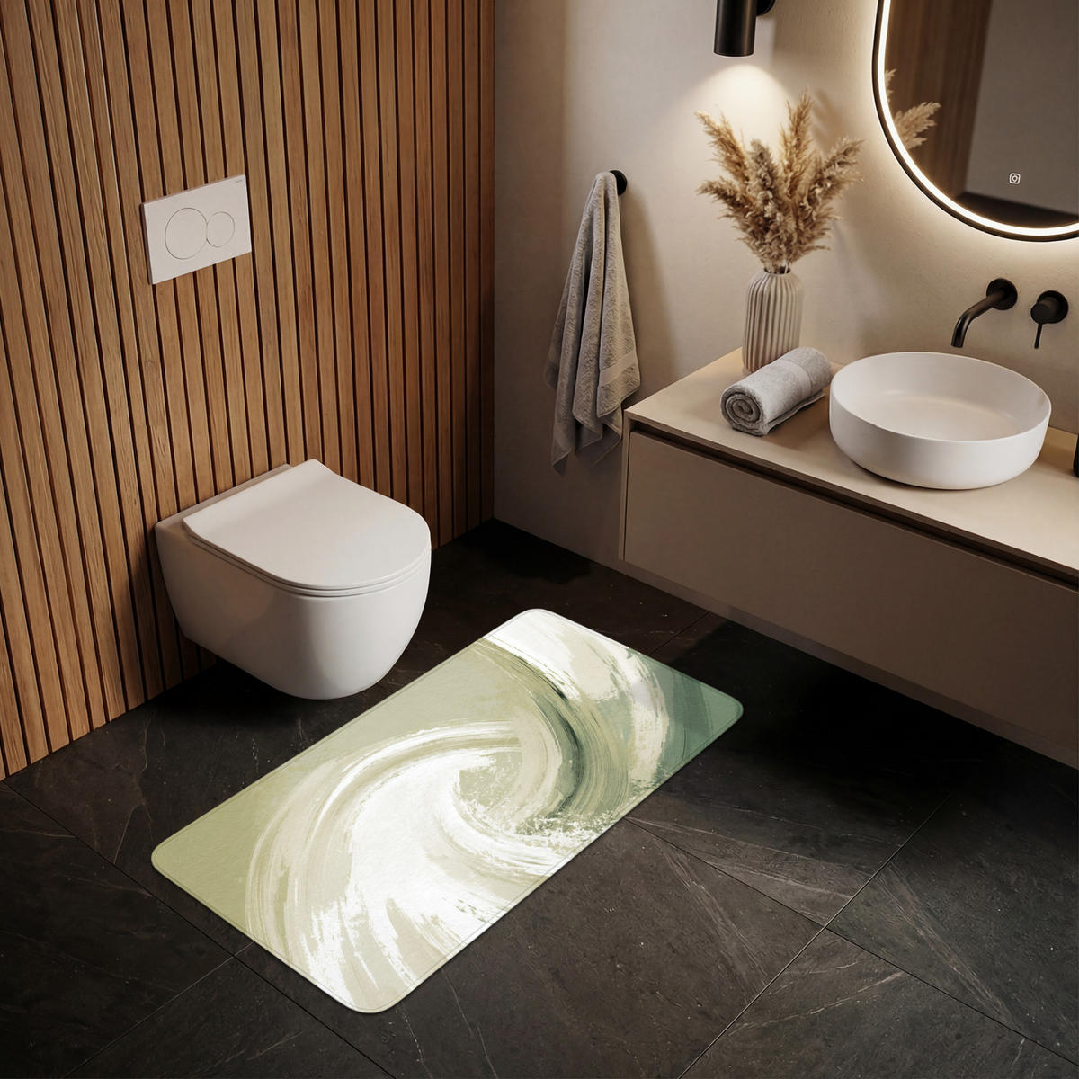 WC PŘEDLOŽKA Abstraktní - Tahy štětcem - Vlny - Zelená 120x60 cm - mátově zelená, textil/plast (120/1cm) - OnlyWow
