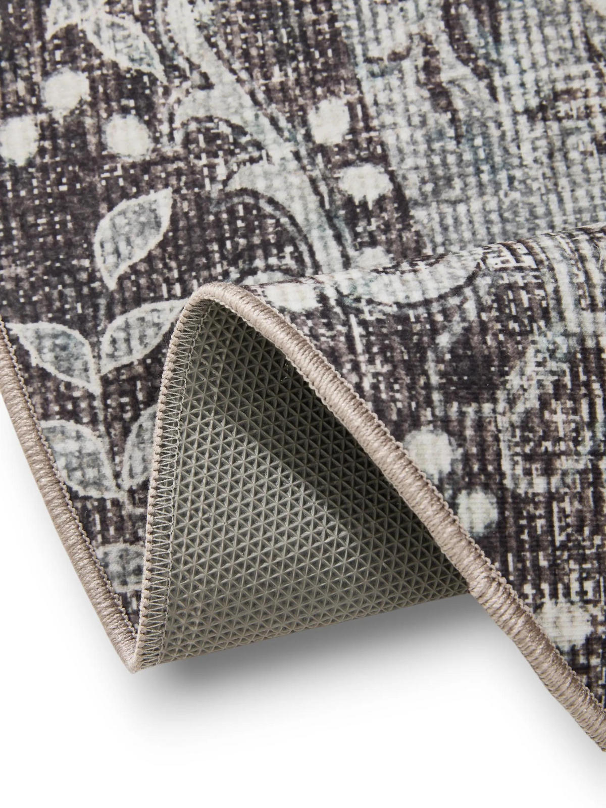 VINTAGE-TEPPICH George waschbar ø 120 cm rund - Schwarz/Grau, Kunststoff (120/120cm) - benuta