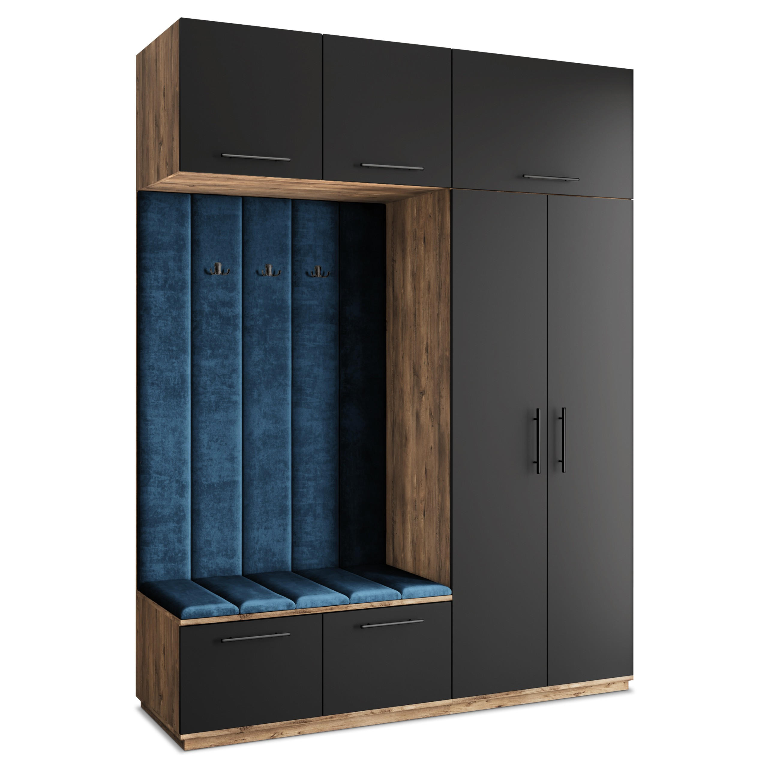 GARDEROBENSCHRANK REMA 180/240/60 cm Modern Garderobe-Set Eiche Lefkas - Blau/Eichefarben, Holzwerkstoff (180/240/60cm) - MASSENO