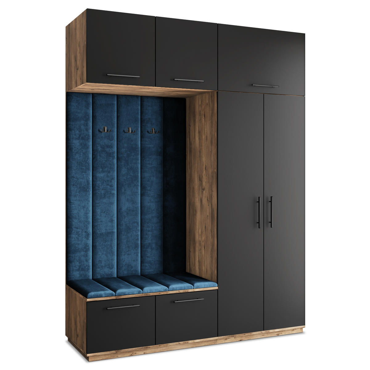 GARDEROBENSCHRANK REMA 180/240/60 cm Modern Garderobe-Set Eiche Lefkas - Blau/Eichefarben, Holzwerkstoff (180/240/60cm) - MASSENO