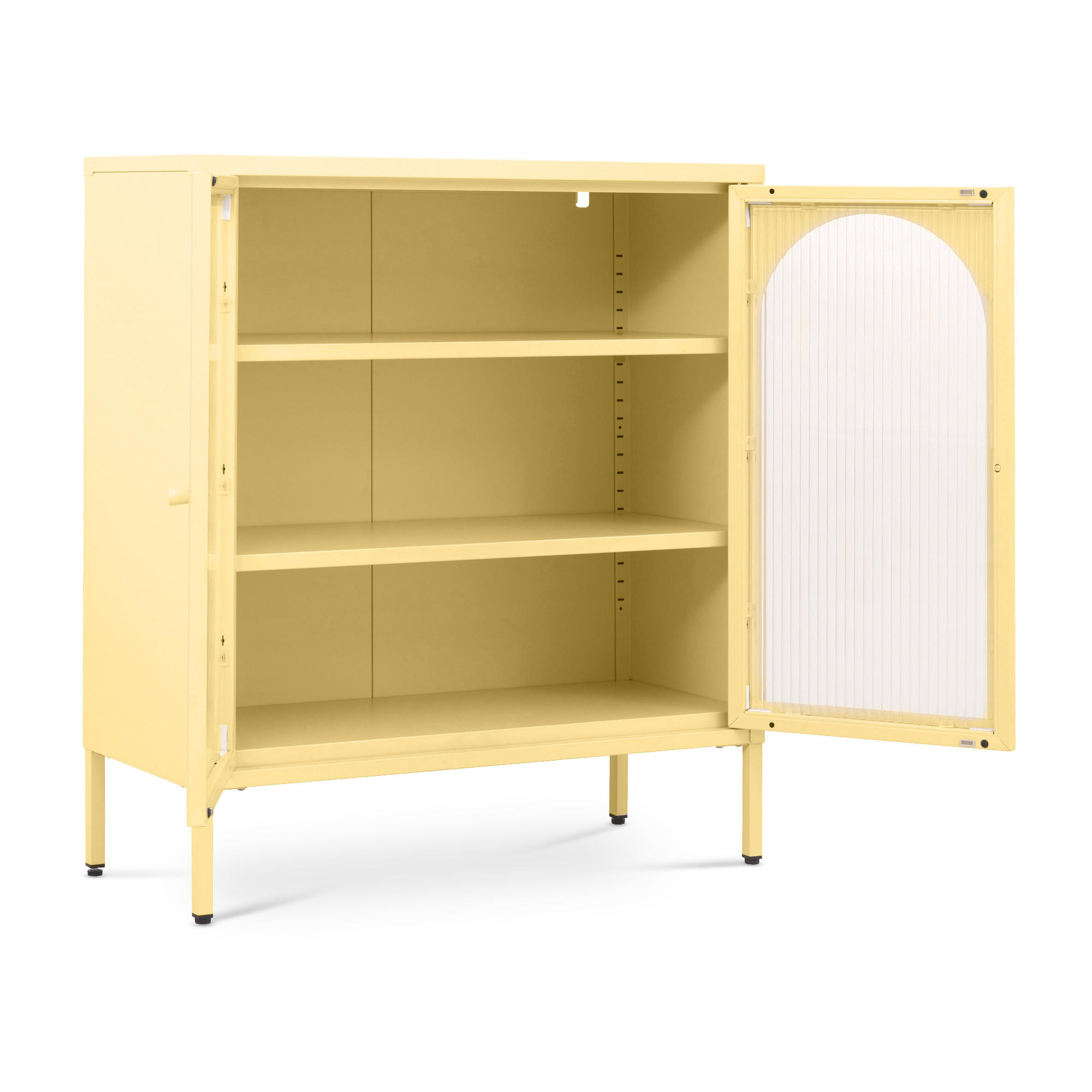 SIDEBOARD KURT aus Metall im Industriestil mit 2 Türen, Pastellgelb und geriffeltem Glas, 80 cm - Hellgelb, Metall (80/90/35cm) - Sicaan