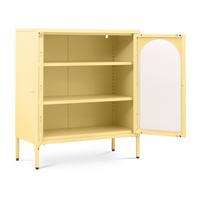 SIDEBOARD KURT aus Metall im Industriestil mit 2 Türen, Pastellgelb und geriffeltem Glas, 80 cm - Hellgelb, Metall (80/90/35cm) - Sicaan