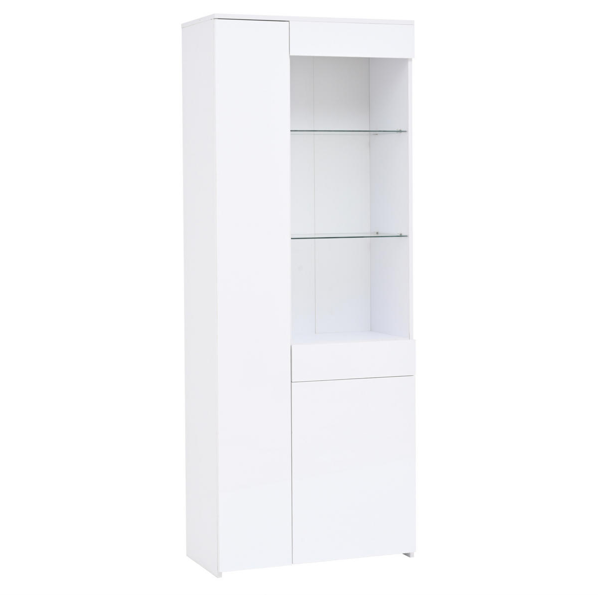 VITRINE 70/35/180 cm mit LED-Beleuchtung, App-Steuerung, Schublade und Hochglanzfront, Weiß - Weiß, Holzwerkstoff (70/180/35cm) - Redom
