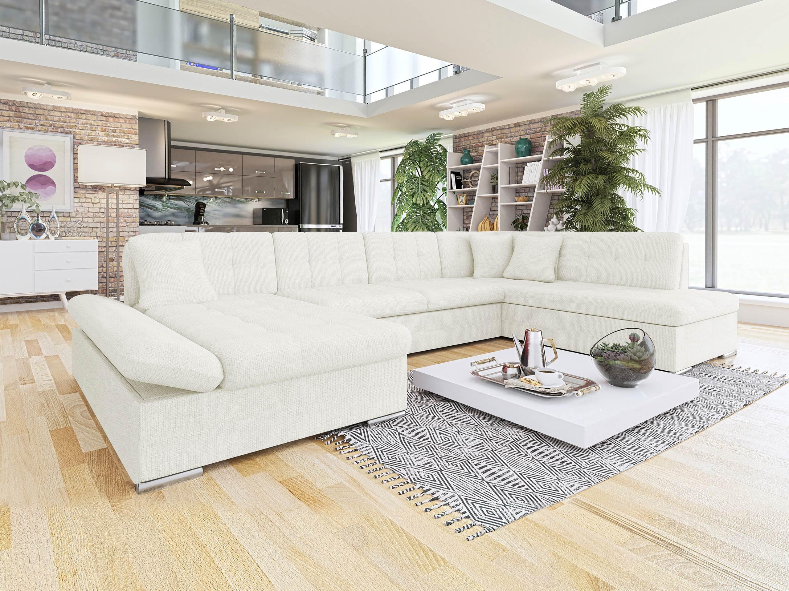 ECKSOFA Bergen, Seite: Links - Ecru/Silberfarben, Holz/Textil (345/76/205cm) - MIRJAN24