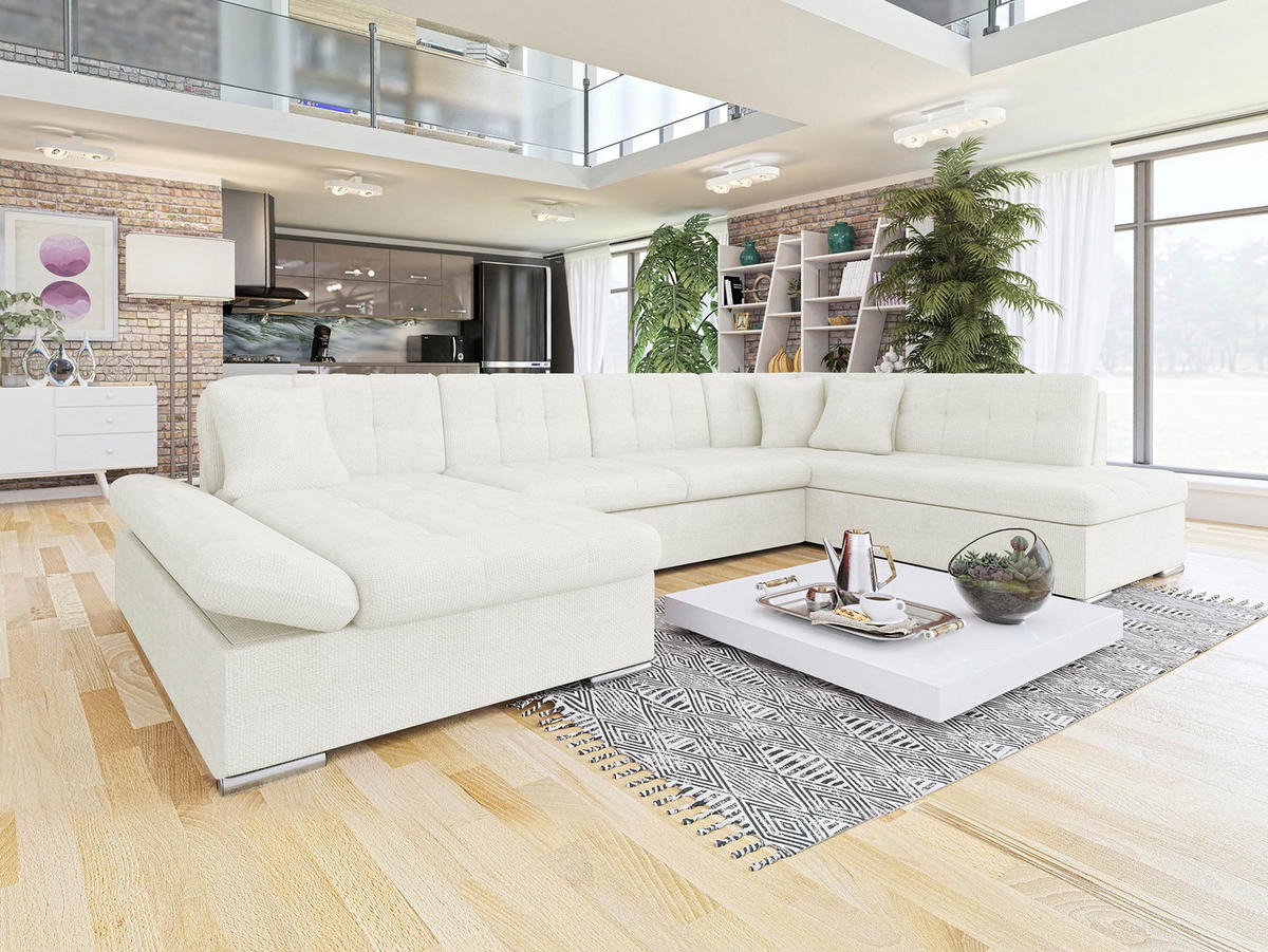 ECKSOFA Bergen, Seite: Links - Ecru/Silberfarben, Holz/Textil (345/76/205cm) - MIRJAN24