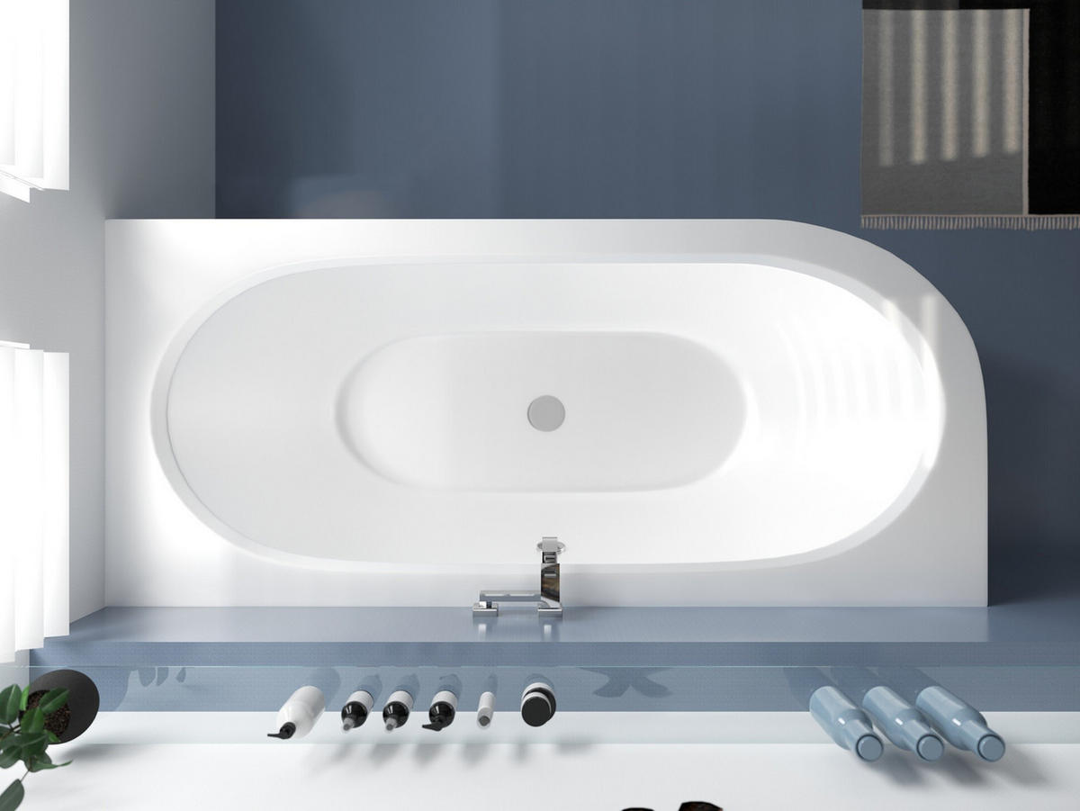 BADEWANNE Eckwanne AVITA 170/75 Rechts mit Schürze Ablauf Füße - Weiß, Kunststoff (75/55.5/170cm) - bad land