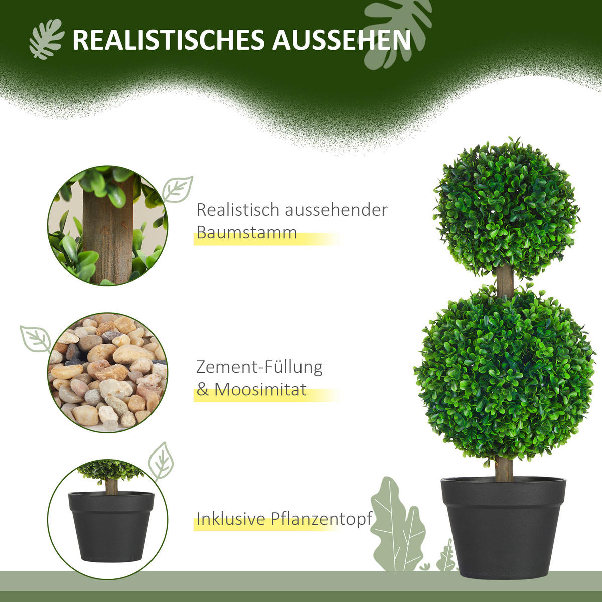 KÜNSTLICHE Pflanzen, PE, Kunststoff Grün - Grün, Kunststoff (60cm) - HOMCOM